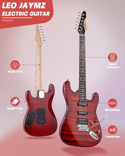 Leo Jaymz 39 Full Size ST Style Electric Guitar Starter Kit with SSH Pickup, 5W Portable Amp, Tuner, Gig Bag, Strap & Accessories (Violet Ocean) - Image 82