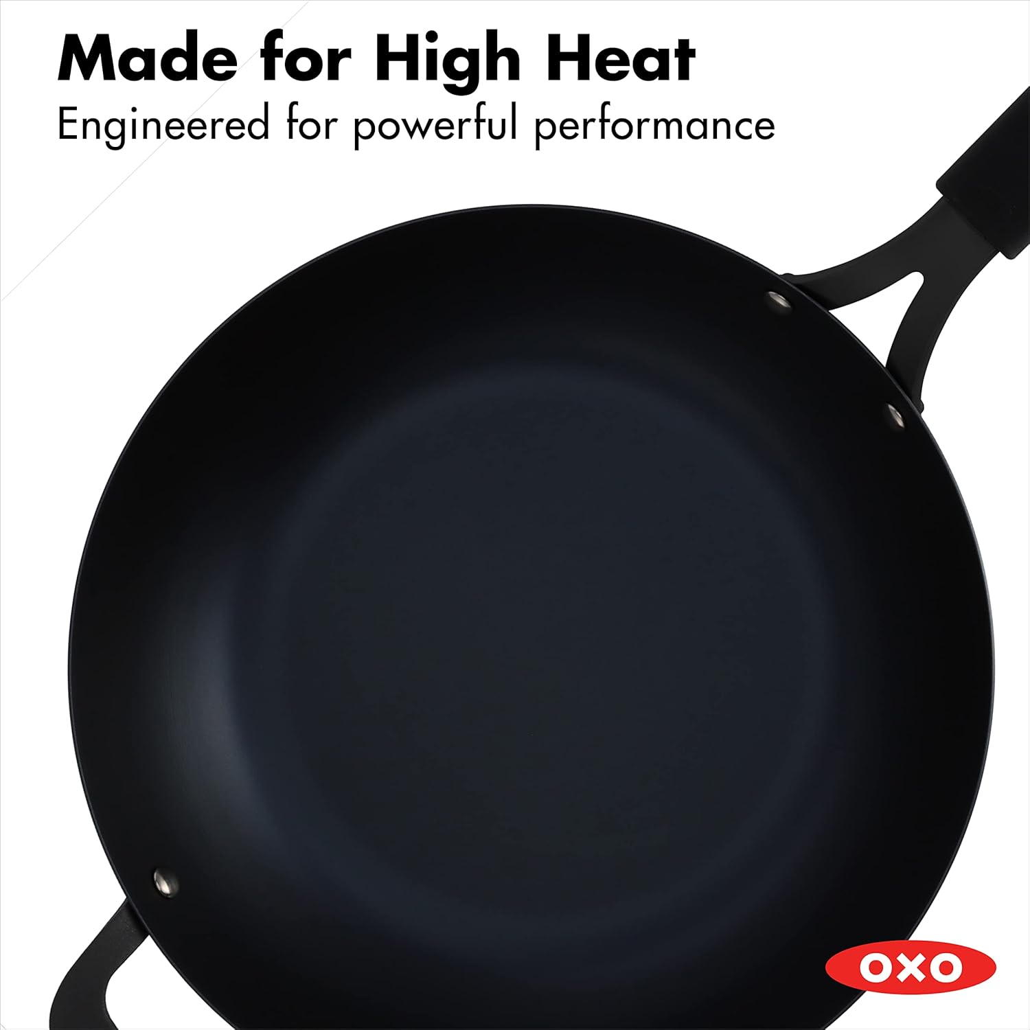 OXO Obsidian Pre-Seasoned Carbon Steel, 12 Wok Pan with Removable Silicone Handle Holder, Induction, Oven Safe, Black - Image 7