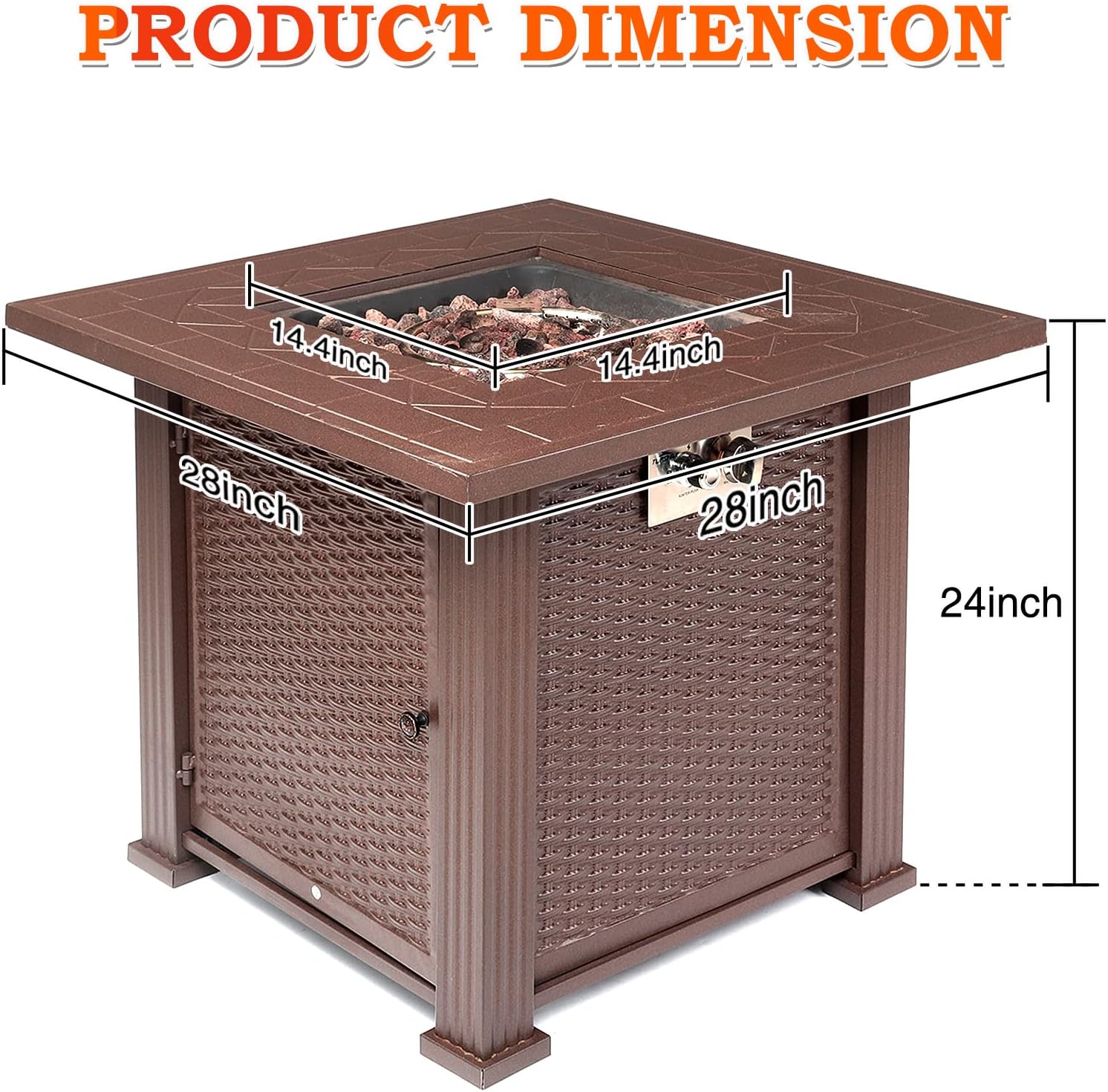 SINGLYFIRE 28 Inch Propane Fire Pit Table Square 2 in 1 Fire Table 50,000 BTU with Cover, Lid and 6.6lbs Lava Rock,Gas Fire Pit Table for Outside Patio, Garden, Backyard, Deck, Brown (SGFP-001C) - Image 7