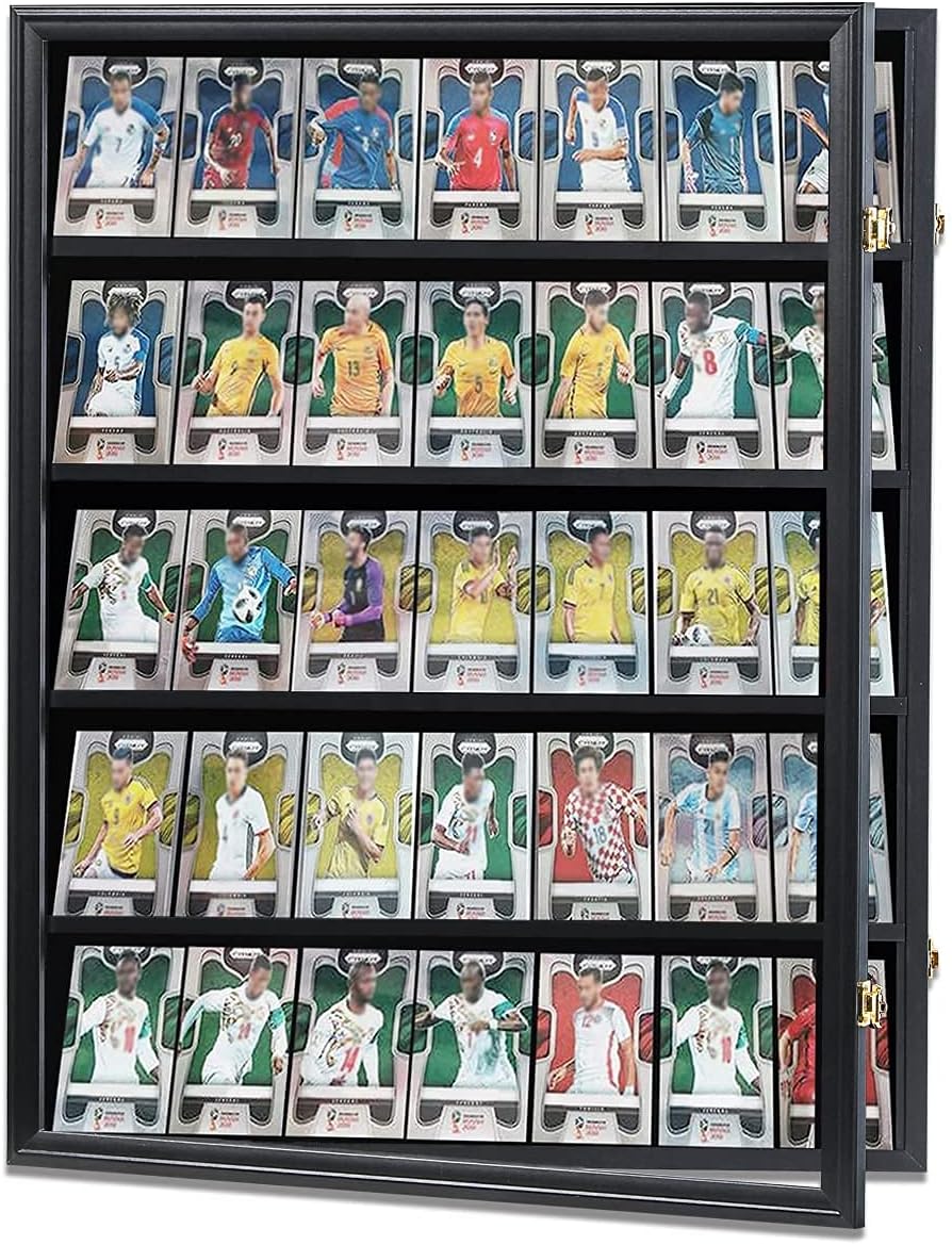 35 Graded Sports Card Display Case – Baseball Card Display Frame with UV Protection Clear View Lockable Wall Cabinet for Basketball Collectible Trading Card Black Finish - Image 2