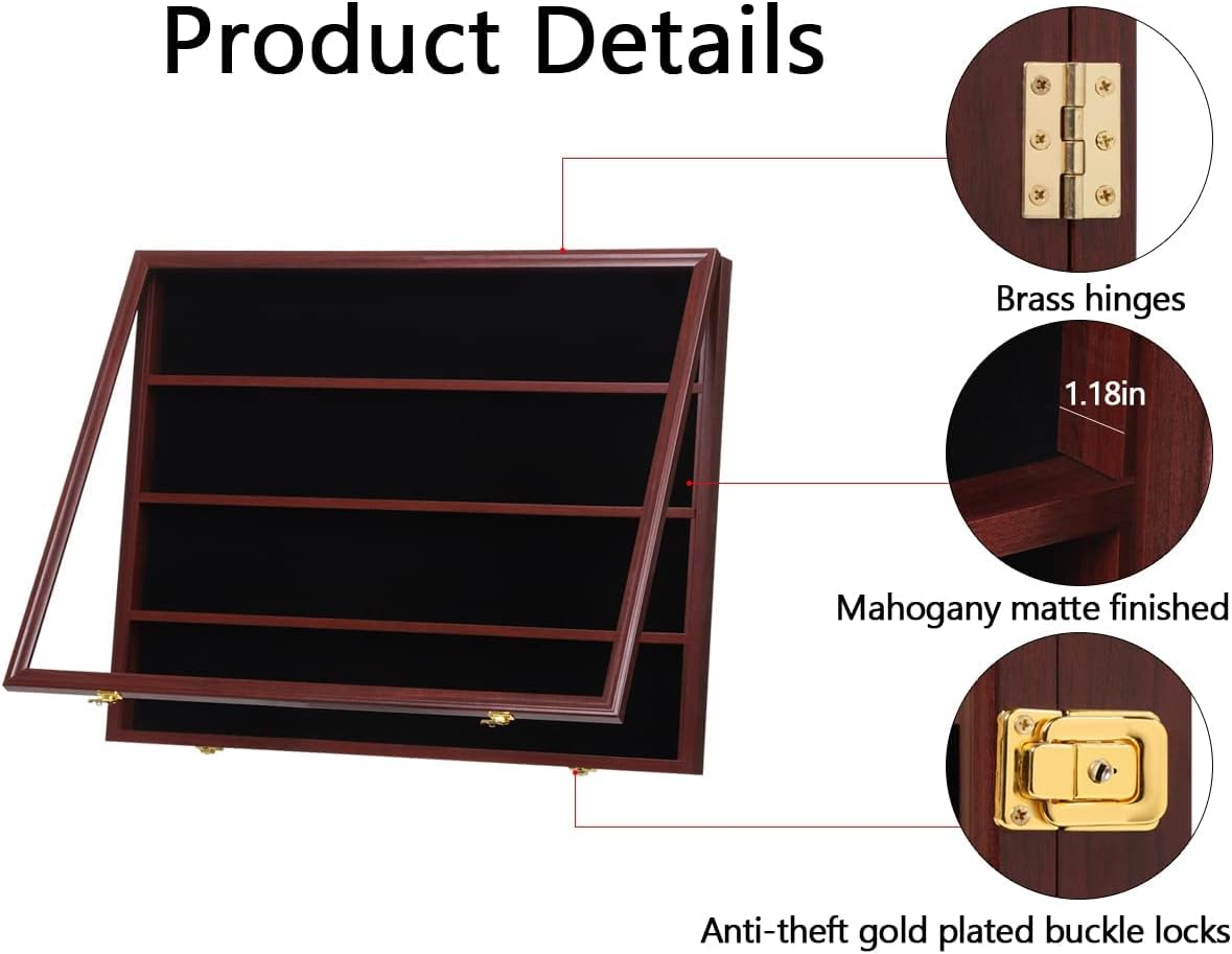 35 Graded Sports Card Display Case – Baseball Card Display Frame with UV Protection Clear View Lockable Wall Cabinet for Basketball Collectible Trading Card Black Finish - Image 13