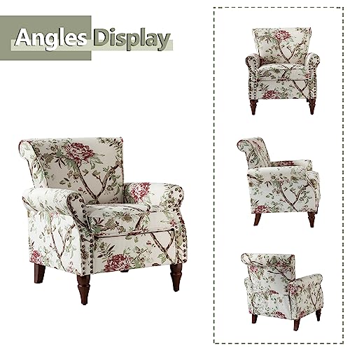 HULALA HOME Modern Wingback Accent Chair with Wood Legs & Removable Cushion, Comfy Upholstered Armchair with Nailhead Trim, Floral Pattern Single Sofa Chair for Living Room Bedroom, Blue - Image 52