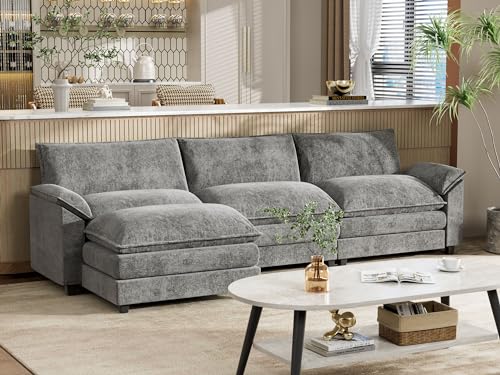 YESHOMY Sectional Modular Sofa U Shaped Chenille Fabric Couch with High Supportive & Soft Sponges and Removable Ottoman, Sleeper Comfy Upholstered Furniture for Living Room, Grey - Image 45