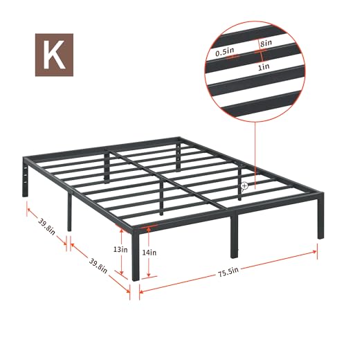 PrimaSleep 18 Inch Tall Heavy Duty Steel Slat Bed Frame/Anti-Slip Support/Easy Assembly Mattress Foundation/No Noise/No Box Spring Needed/Full/Black - Image 4