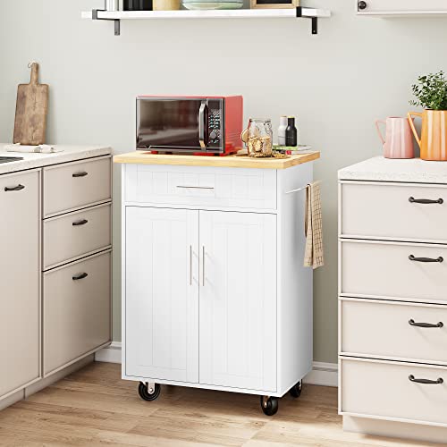 Shintenchi Kitchen Island Cart with Storage,Rolling Side Table on Wheels with Large Worktop, Cabinet,Towel Rack and Drawers for Kitchen,Dinning Room, White - Image 8