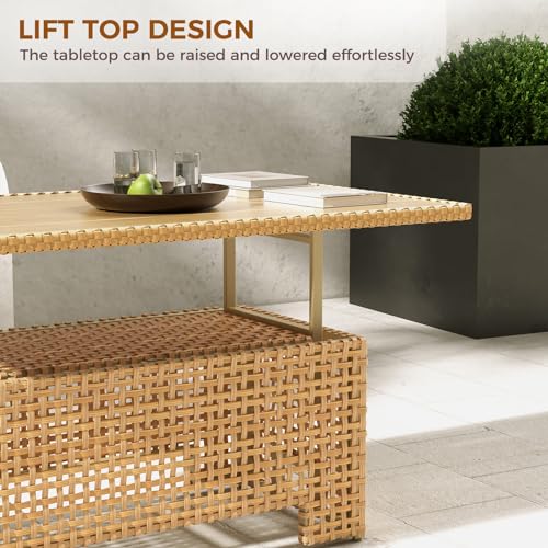 Grand patio 7-Piece Wicker Patio Furniture Set, Boho Outdoor Conversation Set Sectional Sofa with Water Resistant Thick Cushions and Coffee Table, Cream - Image 5