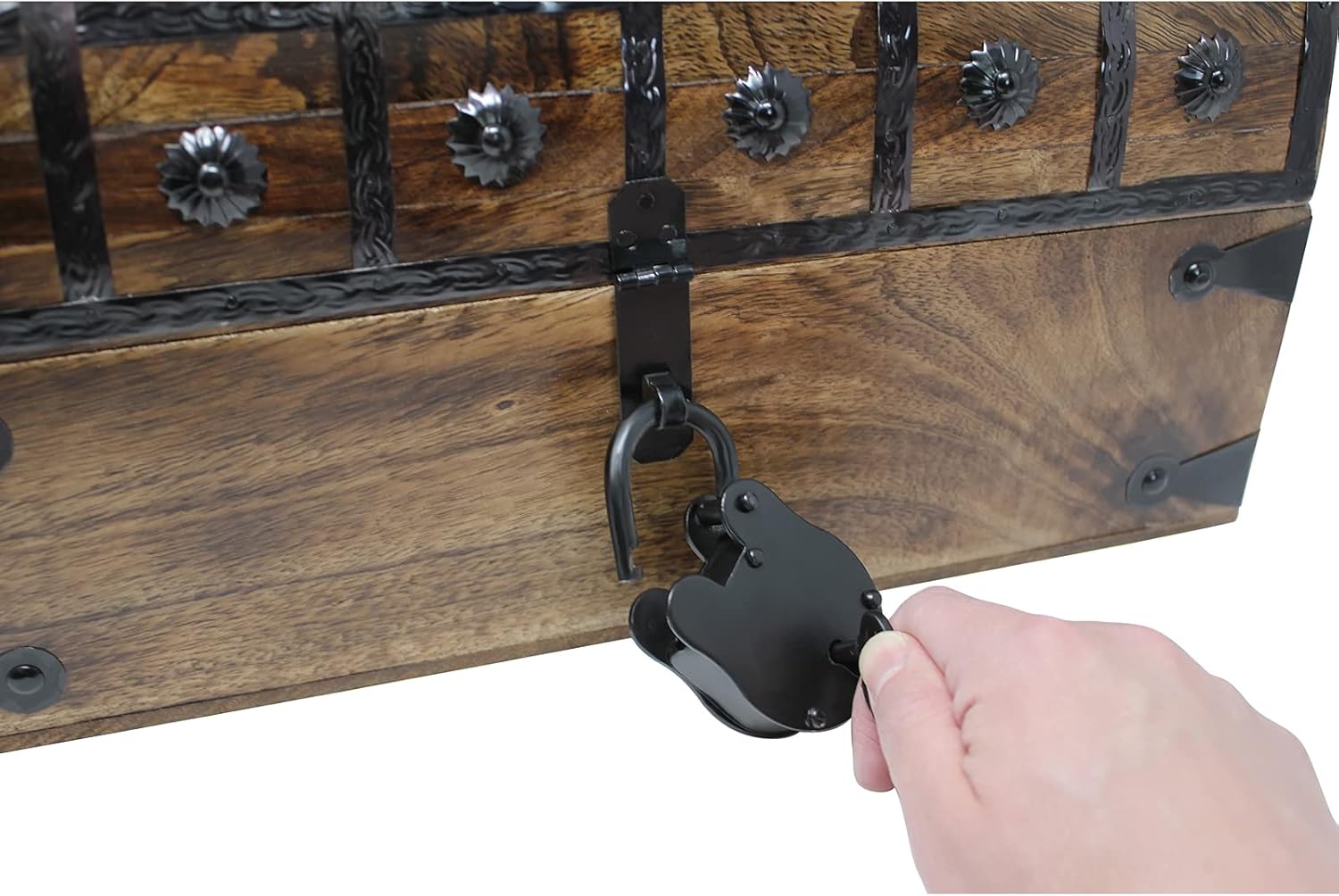 Nautical Cove Pirate Treasure Chest with Iron Lock and Skeleton Key – Storage and Decorative Box (X-Large 16 x 11 x 10.5) Pack of 2 - Image 5