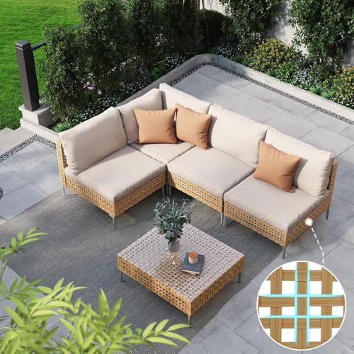 Grand patio 7-Piece Wicker Patio Furniture Set, Boho Outdoor Conversation Set Sectional Sofa with Water Resistant Thick Cushions and Coffee Table, Cream - Image 38