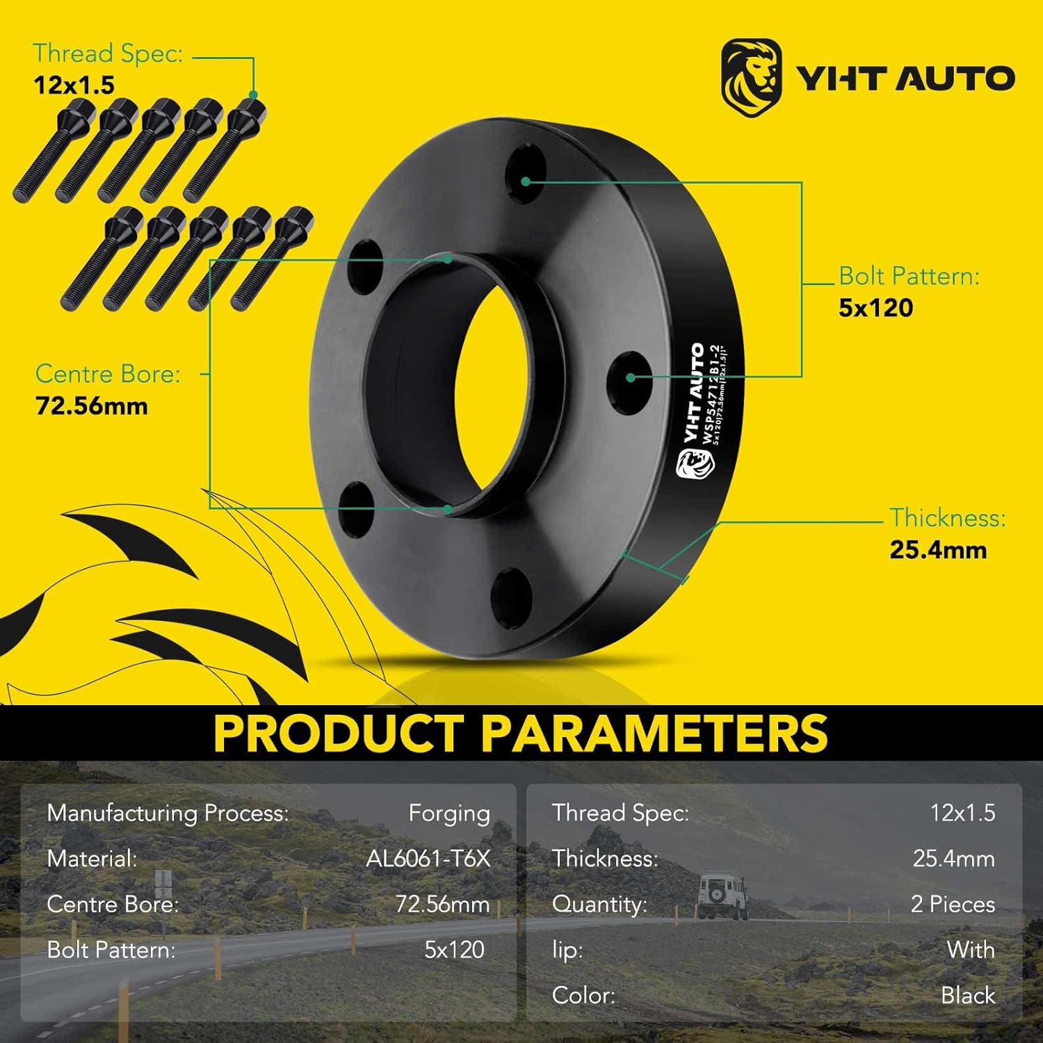 YHTAUTO 5×120 Hub Centric Wheel Spacers 1 Compatible with 1991-2011 BMW 1/3/5/6/7/8/M3/M5/M6/Z3/Z4/Z8 Series Tire Spacers M12x1.5 Studs, 72.56mm Hub Bore 5 Lug 2PCS Black - Image 2