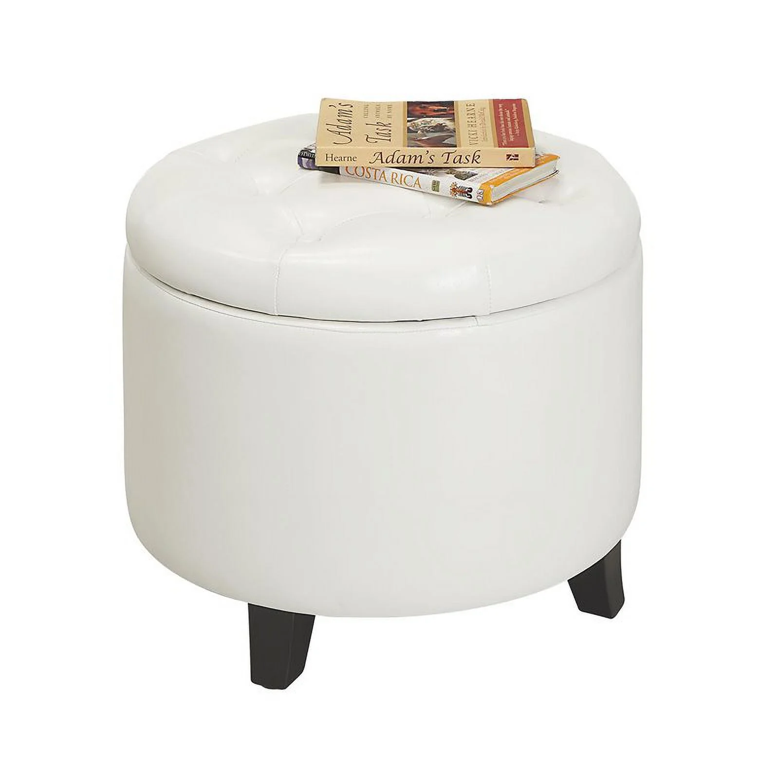 Pemberly Row Modern Round Ottoman in Ivory Faux Leather Fabric - Image 5