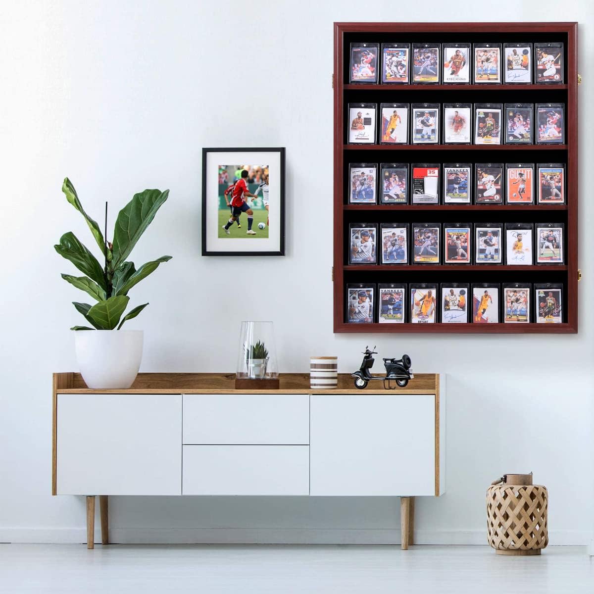 35 Graded Sports Card Display Case – Baseball Card Display Frame with UV Protection Clear View Lockable Wall Cabinet for Basketball Collectible Trading Card Black Finish - Image 11