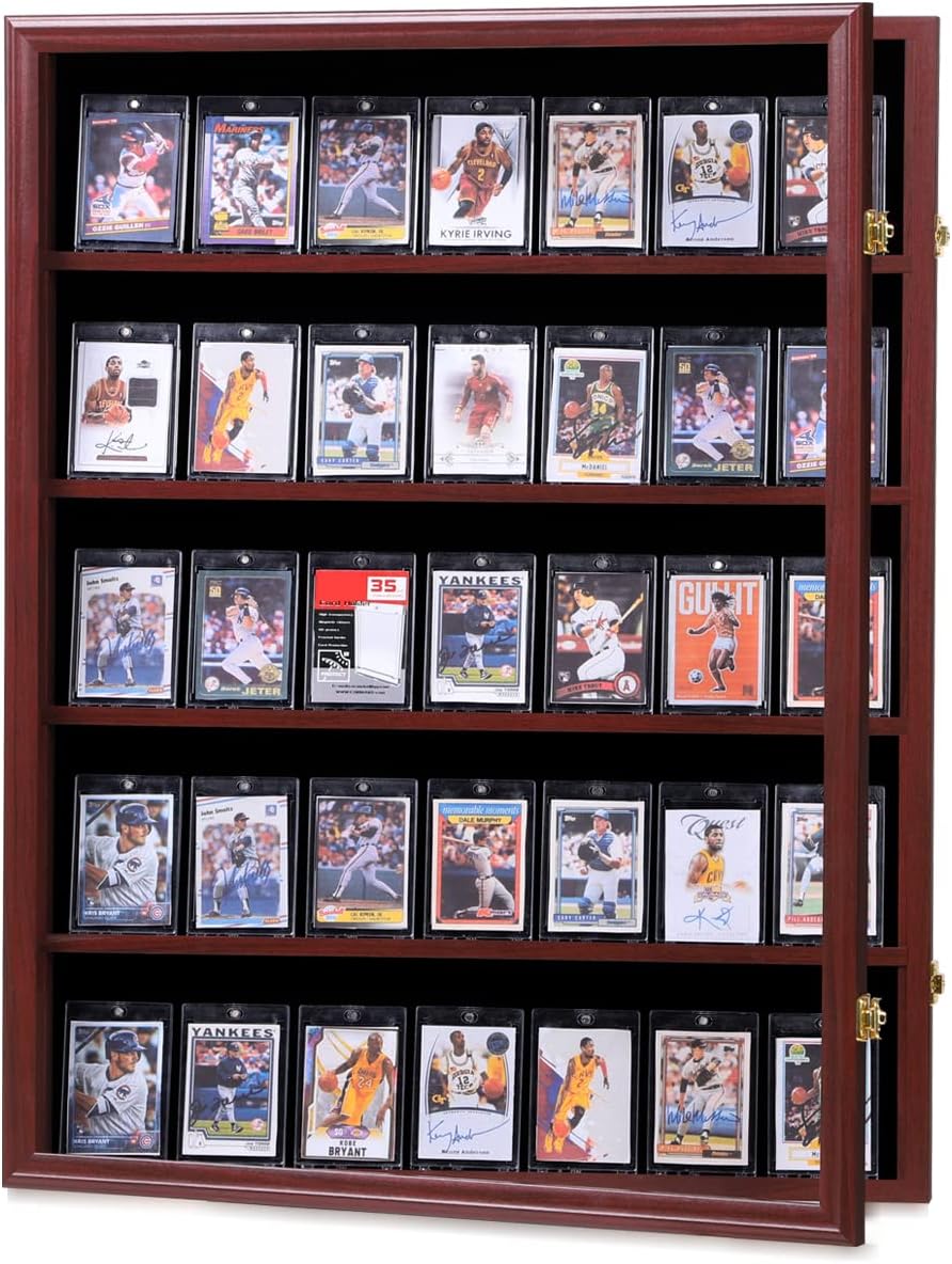 35 Graded Sports Card Display Case – Baseball Card Display Frame with UV Protection Clear View Lockable Wall Cabinet for Basketball Collectible Trading Card Black Finish - Image 6