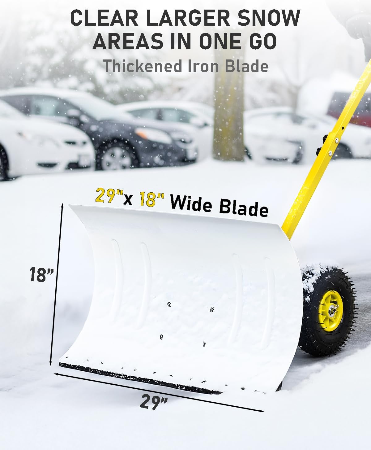 Outvita Snow Shovel with Wheels, 29 Wide 18 Long Snow Plow Shovel Angle & Height Adjustable Padded Handle Efficient Snow Clean Tool for Driveway or Pavement (Yellow) - Image 13