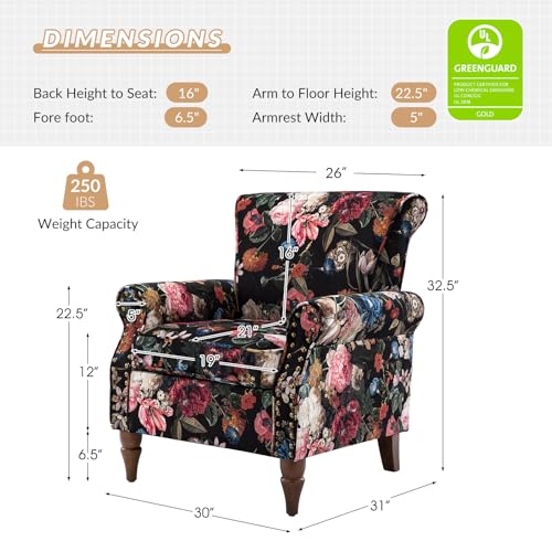 HULALA HOME Modern Wingback Accent Chair with Wood Legs & Removable Cushion, Comfy Upholstered Armchair with Nailhead Trim, Floral Pattern Single Sofa Chair for Living Room Bedroom, Blue - Image 37