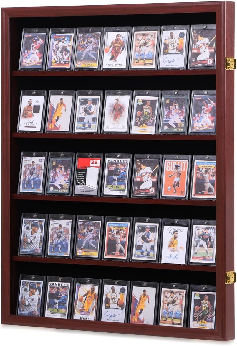 35 Graded Sports Card Display Case – Baseball Card Display Frame with UV Protection Clear View Lockable Wall Cabinet for Basketball Collectible Trading Card Black Finish - Image 7