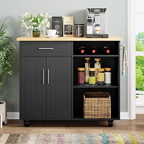 Shintenchi Kitchen Island Cart with Storage,Rolling Side Table on Wheels with Large Worktop, Cabinet,Towel Rack and Drawers for Kitchen,Dinning Room, White - Image 44