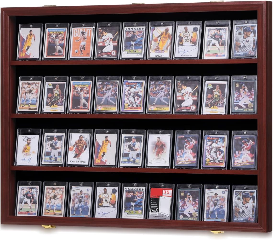 35 Graded Sports Card Display Case – Baseball Card Display Frame with UV Protection Clear View Lockable Wall Cabinet for Basketball Collectible Trading Card Black Finish - Image 12