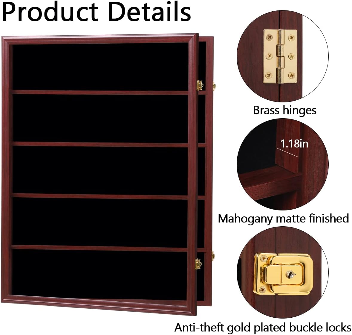 35 Graded Sports Card Display Case – Baseball Card Display Frame with UV Protection Clear View Lockable Wall Cabinet for Basketball Collectible Trading Card Black Finish - Image 8