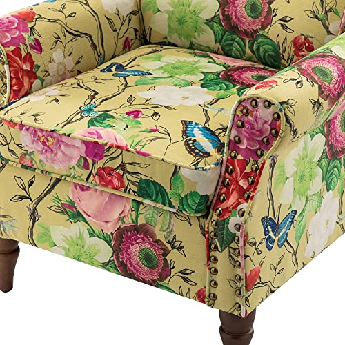 HULALA HOME Modern Wingback Accent Chair with Wood Legs & Removable Cushion, Comfy Upholstered Armchair with Nailhead Trim, Floral Pattern Single Sofa Chair for Living Room Bedroom, Blue - Image 31