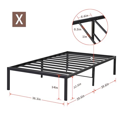 PrimaSleep 18 Inch Tall Heavy Duty Steel Slat Bed Frame/Anti-Slip Support/Easy Assembly Mattress Foundation/No Noise/No Box Spring Needed/Full/Black - Image 26