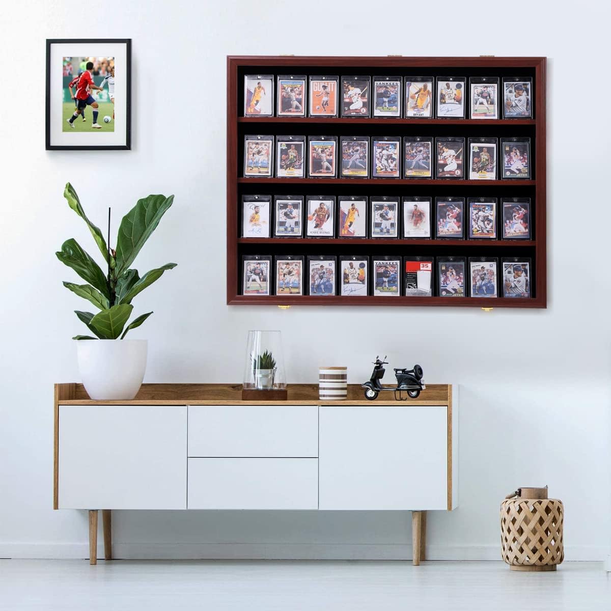 35 Graded Sports Card Display Case – Baseball Card Display Frame with UV Protection Clear View Lockable Wall Cabinet for Basketball Collectible Trading Card Black Finish - Image 16
